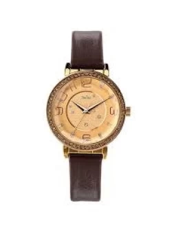 ساعة نسائية من جوليوس الكورية JA-807 دائرية ذهبي سير جلد جوزي مينا ذهبية JULIUS Watch JA-807 for Women - Analog, Leather - Brown