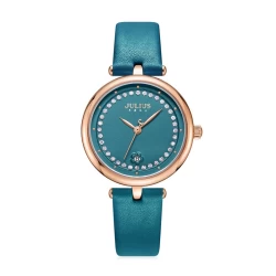 ساعة نسائية من جوليوس الكورية جاي اي 1330 سي دائرية ذهبية سير جلد اخضر فيروزي مينا خضراء JULIUS Watch JA-1330 for Women - Analog, Leather - Green