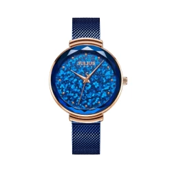 ساعة نسائية من جوليوس الكورية 1189 دائرية ذهبية سير ستيل ستيل ازرق مينا زرقاء JULIUS Watch JA-1189 for Women - Analog, Stainless Steel - Blue