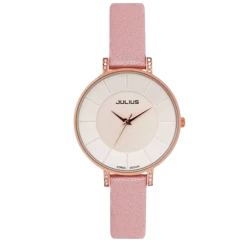 ساعة نسائية من جوليوس الكورية جاي اي 766 دائريه ذهبي زهري سير وردي ومينا وردية JULIUS Watch JA-766 for Women - Analog, Leather - Pink