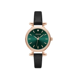ساعة نسائية من جوليوس الكورية جاي اي 1368 دي ساعة ذهبية سير جلد اسود ومينا سوداء JULIUS Watch for Women JA-1368 - Analog, Leather - Black