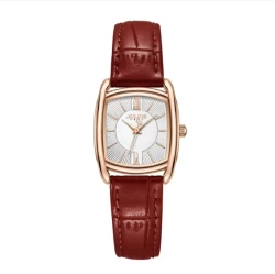ساعة نسائية من جوليوس الكورية جاي اي 1364 بي مستطيله ذهبيه سير جلد احمر ومينا بيضاء JULIUS Watch for Women JA-1364 - Analog, Leather - Red