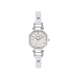 ساعة جوليوس الكورية جاي اي 750 اي النسائية الأنيقة فضي اللون مع سوار جلد ابيض مع مينا بيضاء JULIUS Watch for Women JA-750 - Analog, Leather - White