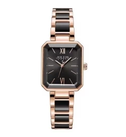 ساعة نسائية جاي اي 1273 دي لونين من الذهب الوردي سيراميك ستانلس ستيل اسود مينا سوداء JULIUS Watch JA-1273 for Women - Analog, Stainless Steel - Black