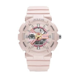 ساعة نسائية من جوليوس الكورية دائرية الكترونية وسير سليكون وردي JULIUS Watch for Women JA-1276 - Digital, Silicone - Pink