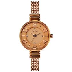 ساعة نسائية من جوليوس الكورية دائرية برونزية سير ستين ستيل برونزية مع مينا برونزي JULIUS Watch JA-805 for Women - Analog, copper steel - Bronze