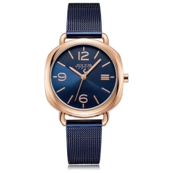 ساعة نسائية من جوليوس الكورية دائرية ذهبي سير ستين ستيل ازرق مع مينا ازرق JULIUS Watch JA-1191 for Women - Analog, Stainless Steel - Blue