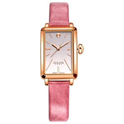 ساعة رجالية من جوليوس الكورية دائرية ذهبي سير جلد وردي مينا ابيض JULIUS Watch for Women JA-941 - Analog, Leather - Pink