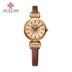 ساعة رجالية من جوليوس الكورية دائرية ذهبي سير جلد جوزي مينا قهواىي JULIUS Watch for Women JA-925 - Analog, Leather - Brown