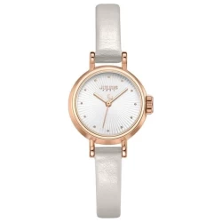 ساعة نسائية من جوليوس الكورية دائرية ذهبية سير جلد ابيض مع مينا ابيض JULIUS Watch for Women JA-1371A - Analog, Leather - White