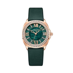 ساعة نسائية من جوليوس الكورية دائرية ذهبية وسير جلد اخضر ومينا اخضر JULIUS Watch for Women -JA-1401 - Analog, Leather - Green