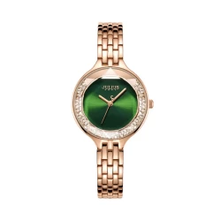 ساعة نسائية من جوليوس الكورية دائرية ذهبية وسير ستين ستيل ذهبي ومينا اخضر JULIUS Watch for Women - Analog, Stainless Steel - Gold - Green