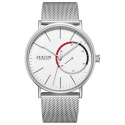 ساعة رجالية من جوليوس الكورية دائرية سيلفر سير ستين ستيل سيلفر مع مينا سيلفر JULIUS Watch for Men - Analog Display, Stainless Steel Band