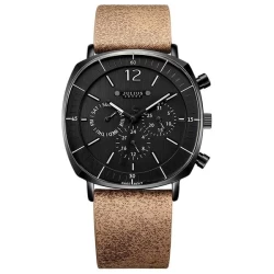 ساعة رجالية من جوليوس الكورية مربعة سوداء سير جلد شاموا جوزي مع مينا سوداء JULIUS Watch For Men - Analog Display, Leather Band - Brown