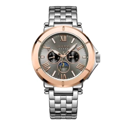 ساعة رجالية من جوليوس الكورية دائرية ذهبية سير ستين ستيل مع مينا رصاصي JULIUS Watch for Men - Analog Display, Stainless Steel Band - Silver