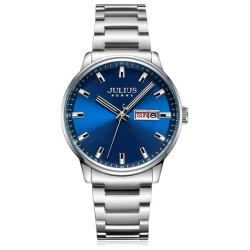 ساعة رجالية من جوليوس الكورية دائرية سير ستين ستيل مينا زرقاء JULIUS Watch for Men - Analog Display, Stainless Steel Band - Blue